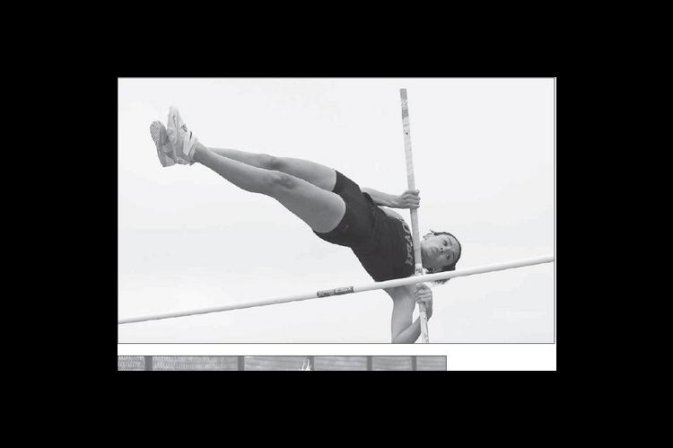 Dover’s Kylee Bell cleared 11 feet in the pole vault (above) and Cashion’s Khloe Kastner covered 17 feet in the long jump at last week’s Skordle Relays. Bell won her event and set a new meet record. Kastner was second only to Oklahoma Christian School’s Reese Harjo. Both county athletes are the defending state champs in their respective classes. [KT&FP Staff Photos]