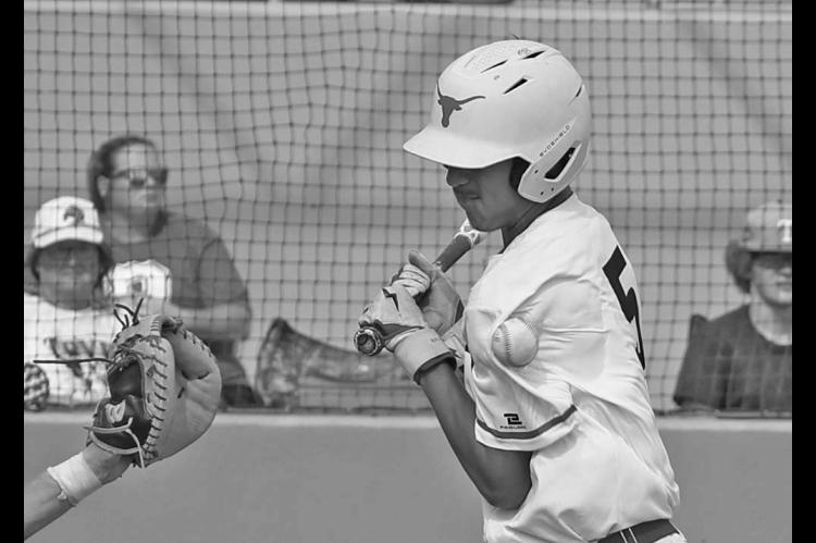 DOVER’S A.J. Avila is hit by a pitch late in the game against Leedey Thursday in the Class B quarterfinals. [KT&amp;FP Staff Photo]