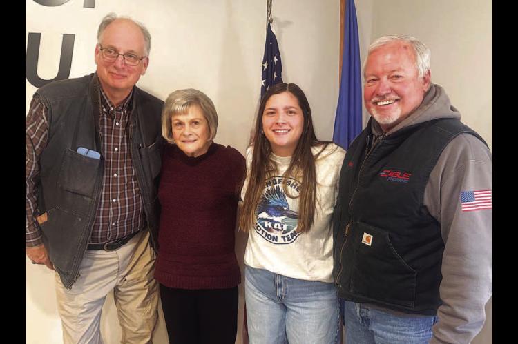 KINGFISHER ACTION Team board members were guests of the Kingfisher Lions Club last Thursday. They include, from left, Tim McAnally, Dana Terrell and Maitland Woody. They are joined by Jimmy Berkenbile of Hennessey (far right) who founded a similar endeavo