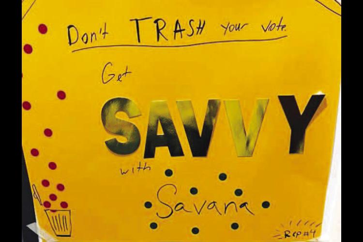 KHS GIRLS STATE delegate Savana Reherman said cam for office, which included coming up with signs such as the one above with “limited resources” kept her quite busy throughout the week. [Photo provided]