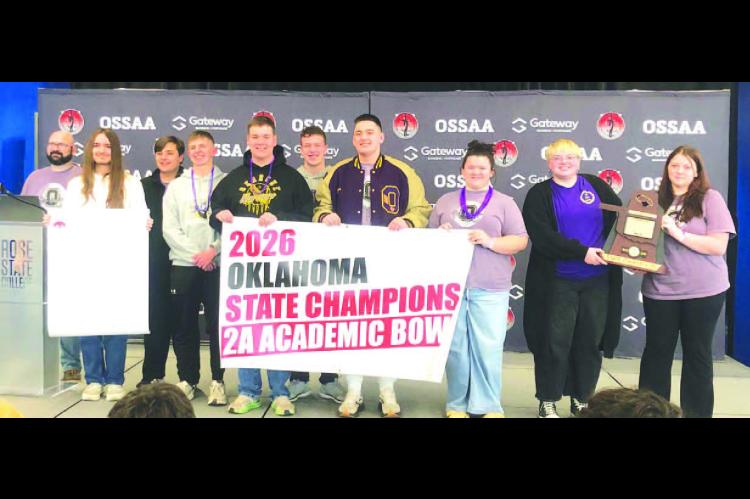 STATE CHAMPS – Okarche Superintendent Josh Sumrall will tell you his students are the best and the brightest. They backed him up last weekend. Okarche emerged as the Class 2A academic bowl state champion Saturday after a day of competition at Rose State