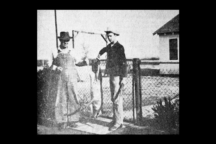 A few days ago, about dusk, the Ralph Dickerson family of near Cashion was startled to see a coyote within a stone’s throw of their home. A scramble was made for guns, and the coyote was killed by Mr. Dickerson and son David within 50 yards of their front door. They are shown holding the animal - a two- or threeyear- old male. (Free Press, May 7, 1951)