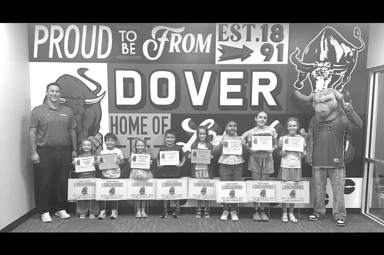 DOVER ELEMENTARY recently announced its Students of the Month for August 2025. Pictured with Principal Jared Reese are, from left: Iris Matthews, pre-k; Cristofer Vitales, kindergarten; Miriam Houston, first grade; Noah Ince, second grade; Olivia Morris, 