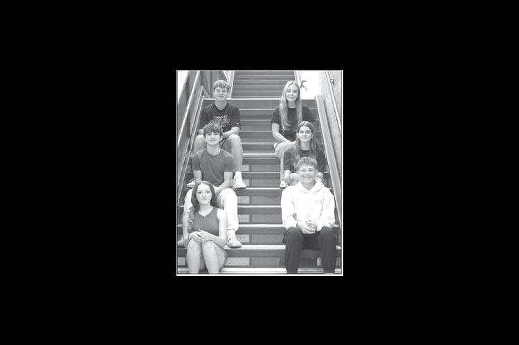 Okarche High School announced its February 2026 Students of the Month. Presented with the honor were, from left: top row, junior Asher Schieber and senior Hannah Carnott; middle row, freshman Harrison Mueggenborg and sophomore Belle Schwarz; and bottom row, seventh grader Maelyn Pinkerton and eighth grader Jag Mueggenborg. [Photo provided]