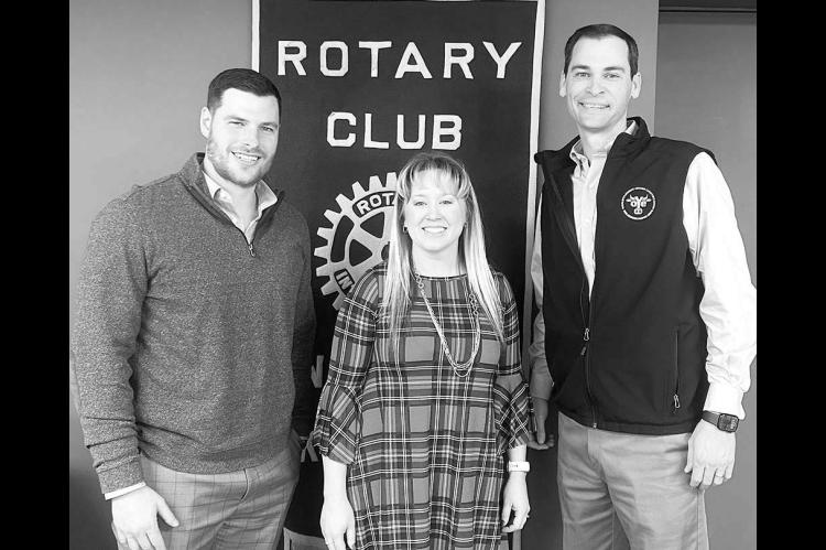 ROTARY ADDRESS – Tyler Norvell, executive director of the Oklahoma Youth Expo, right, with Kingfisher Rotary President Jon Benham, left, and Treasurer Darcy Reherman, center. [KT&amp;FP Staff Photo]