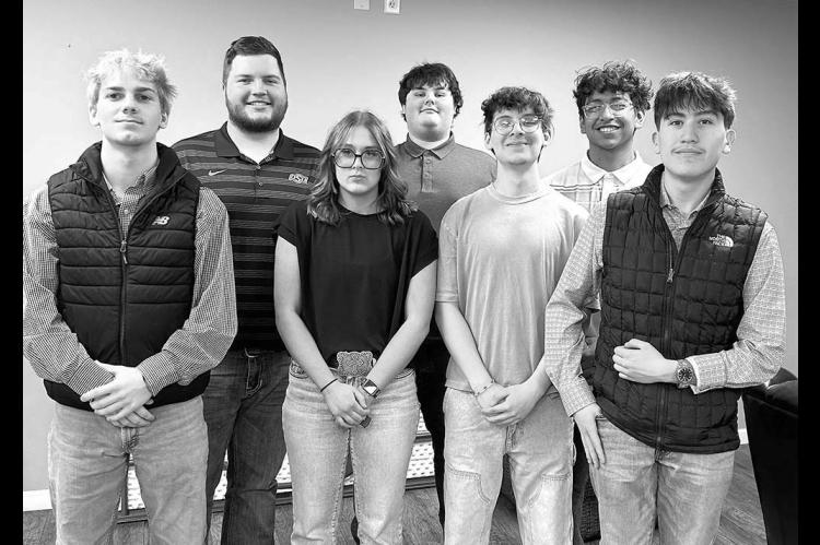 KHS SENIORS, from left, E.J. Gorman, Josh Finley, Emma McLean, Logan Taylor, Ethan Mc-Lean, Xavier Davis and Brandon Gutierrez, were guests at a recent Kingfisher Rotary Club meeting. [KT&amp;FP Staff Photo]