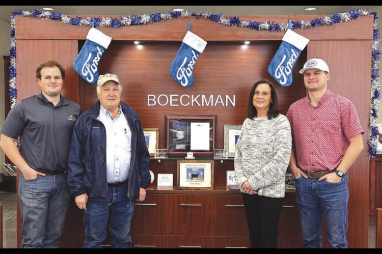 DONATE TO SCHOOLS AND RECEIVE TAX CREDITS – Boeckman Ford and the Boeckman family represented by, from left, Bryce Boeckman, Bart Boeckman, Bev Lippoldt and Brock Boeckman, have donated $120,000 over the past four years to Kingfisher Public Schools thro