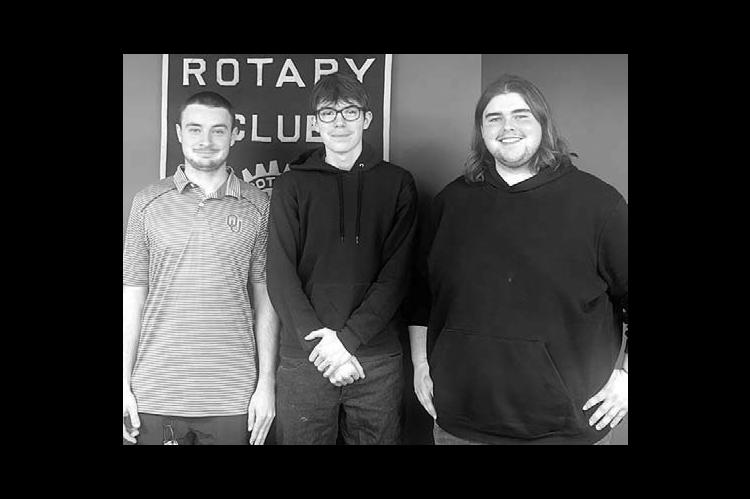 KINGFISHER HIGH School seniors, from left, Jet Klopfenstein, Carter Denton and Grant Maxwell were guests at a recent Rotary Club meeting. [KT&amp;FP Staff Photo]