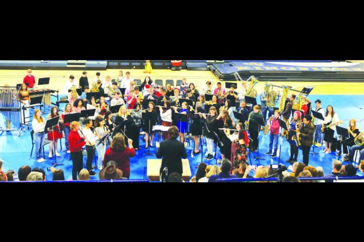 SONGS OF THE SEASON – There was no rest for the Kingfisher High School and junior high bands last weekend. Just hours after walking and performing in the Kingfisher Christmas parade on Saturday night, the band members were back at it again Sunday aftern