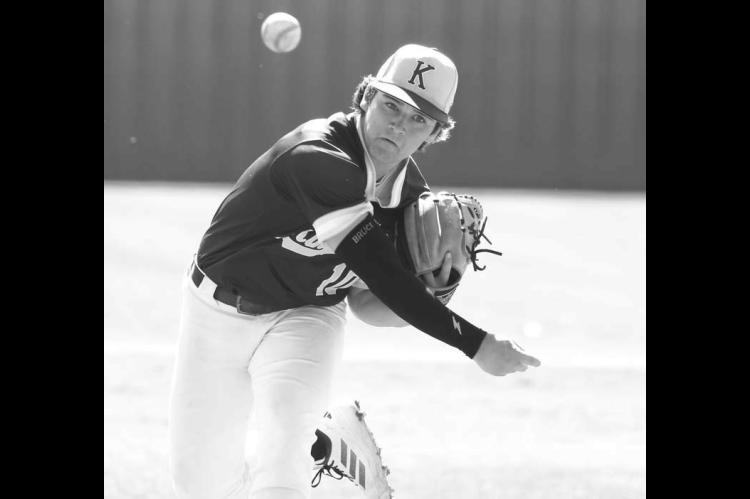 SOPHOMORE BRETT Calamateo delivers a pitch during the second inning of Thursday’s loss to Perkins-Tryon. The Jackets dropped their first games of The Shed Classic during the day. [KT&amp;FP Staff Photo]