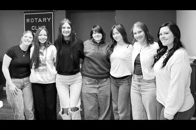 KHS SENIORS attending a recent Kingfisher Rotary Club meeting were, from left: Lillie Hill, Serenity Holman, Kynlee Brunson, Abby Wallace, Emilie Moyeda, Valentina Insignares Meza and Jozie Rae Loewen. [KT&amp;FP Staff Photo]