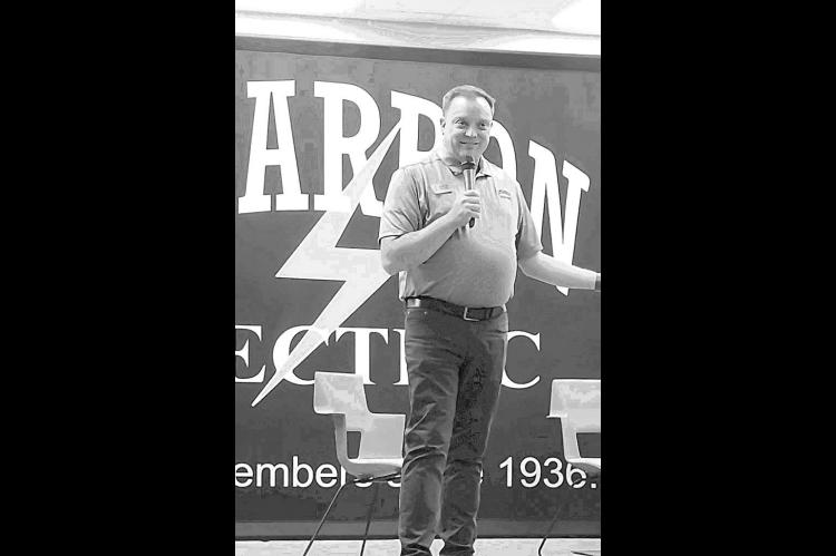 CIMARRON ELECTRIC CEO and General Manager Aaron Roark addressed members during September’s annual meeting. [KT&amp;FP Staff Photo]