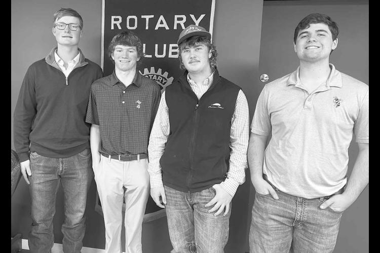 KINGFISHER HIGH SCHOOL seniors, from left, Ryan Sanders, Myles Harrison, Austin Poarch and Cale Leck were guests at a recent Rotary Club meeting. [KT&amp;FP Staff Photo]