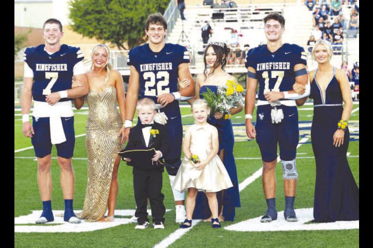 HOMECOMING CORONATION – Kingfisher High School seniors Emilie Moyeda and Cale Reagan were announced as the 2025 football homecoming queen and captain. The two were named during a coronation ceremony last Friday before the Yellowjackets’ 45-12 victory 