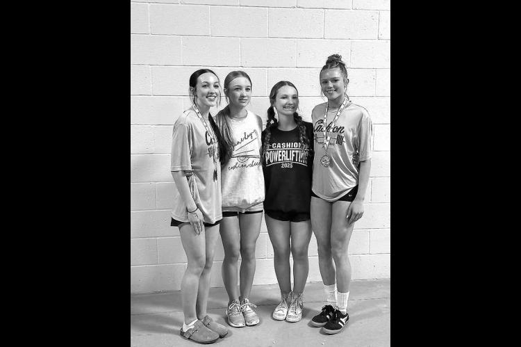 HEAVY LIFTING – Four Cashion High School powerlifters have qualified for the girls state meet. They are, from left, Chevy Eubanks, Emerie Eubanks, Makayla Hines and Khloe Kastner. [Photo provided]