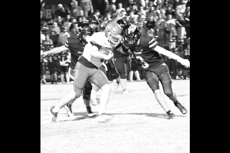 HENNESSEY’S Levi Ferrell, pictured in a Week 6 game against Meeker, had 140 rushing yards and three touchdowns in Thursday’s home win against Kellyville. [Photo by Marissa Stribel]