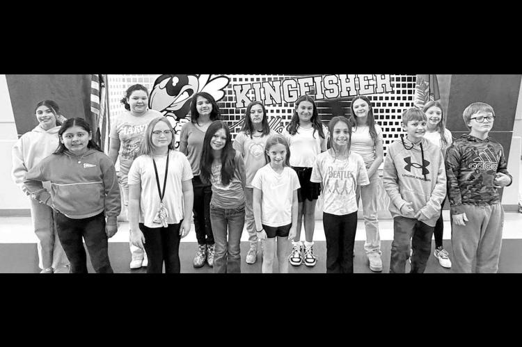 KINGFISHER FIFTH GRADE choir members (pictured above) include, from left: front row, Fernanda Juarez, Emma Wilson, Lillyann Lawrence, Emery Barrett, Emily Mosley, Carson Burgess, Aiden Pickel; and back row, Brinley Jerkins, Availya Felz, Kyra Nichols, Ale