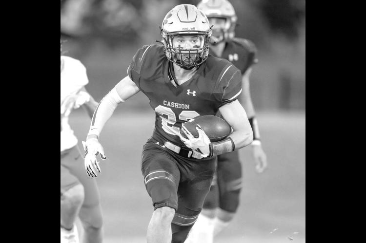 CASHION RUNNING back Jayden Bolton ran for 202 yards and five touchdowns in the Wildcats’ 42-14 win at No. 4 Walters last Friday. Bolton had four straight rushing touchdowns in the second half as part of a 35-0 spurt by the Wildcats. [Photo by Brad Stone/www. bestone.shootproof.com]