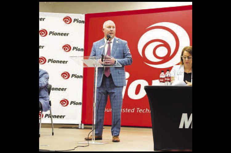PIONEER GM Blake Callaham addresses the record crowd during the cooperative’s 73rd annual meeting on Tuesday. [KT&amp;FP Staff Photo by Cati Farrar]