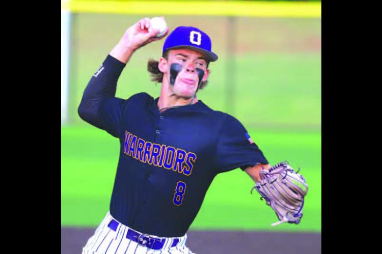 OKARCHE’S Easton Roby delivers a pitch during Monday’s win.