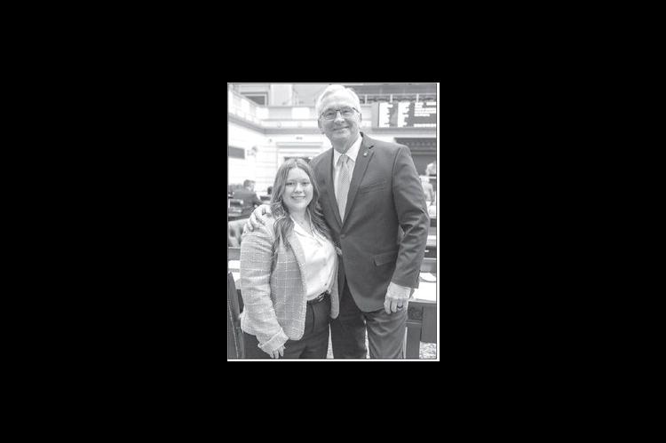 WRIGHT STUFF – Senator Darcy Jech, R-Kingfisher, joins Lomega High School senior Saidee Wright, who served as a page for the Senate during the sixth week of the legislative session from March 9-12. [Photo provided]