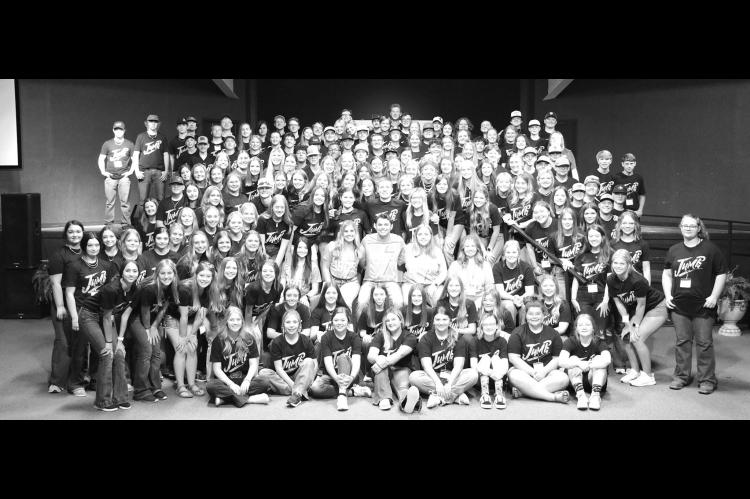 LEADERSHIP SUMMIT – More than 200 Oklahomans attended the recent AFR Leadership Summit sessions. Among them were eight from Kingfisher County: Aubree Geisler, Braxton Murray, Kelby Ott, Abby Swart, Kinsley Fisher, Saidee Wright and Hadley Ott, all of Lomega, and Dustyn McLean of Kingfisher. [Photo provided]