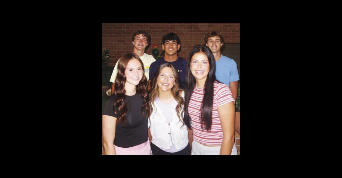 KINGFISHER HIGH SCHOOL’S 2026 football homecoming queen and king will be selected from this pool of seniors. Queen candidates on the front row are, from left, Brinley Reese, Mattie Slezickey and Layla Kroener. King candidates are senior football players on the back row, from left, Carter Stephenson, Eduardo De La Torre and Brody Boeckman. [Photo provided]