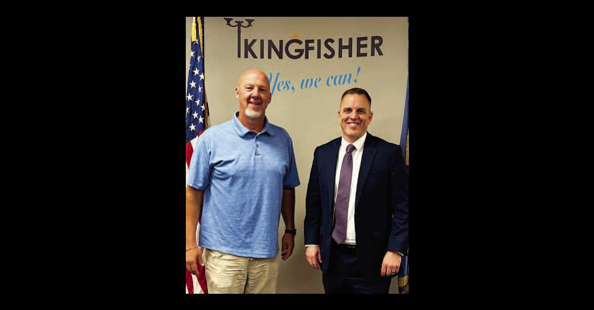 KINGFISHER MAYOR Geoff Covalt stands with Jonah Humes after Humes was offered the role of city manager on Monday. [KT&amp;FP Staff Photo]