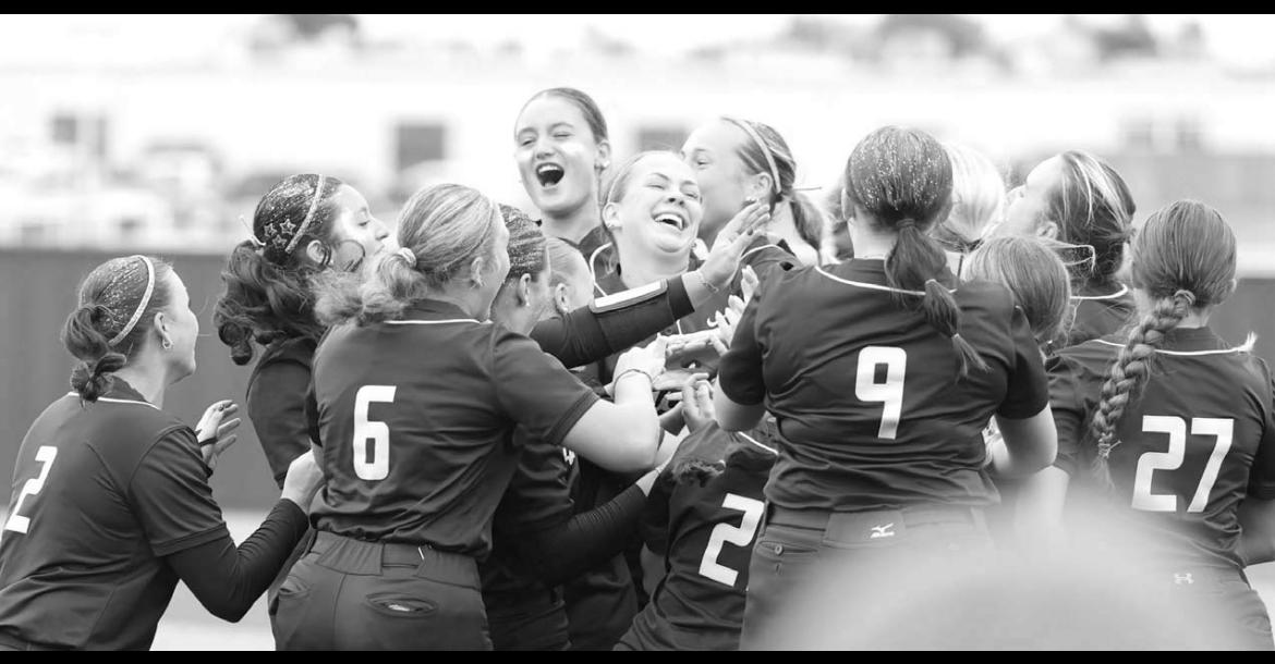 KINGFISHER SOFTBALL players celebrate after the final out in last Saturday’s 5-2 win over Ada, which secured the program’s first-ever Class 4A regional championship. [KT&amp;FP Staff Photo]