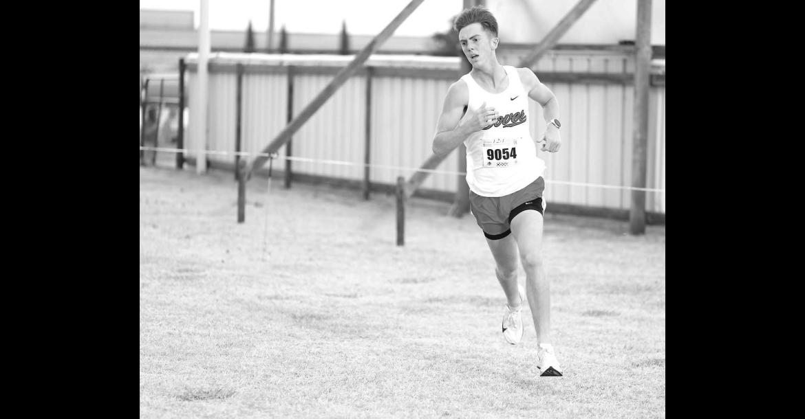 BLY FRIEOUF will defend his Class A state cross country championship this Saturday at Carl Albert. He won the regional meet for Dover last weekend in Henryetta. [KT&amp;FP Staff Photo]