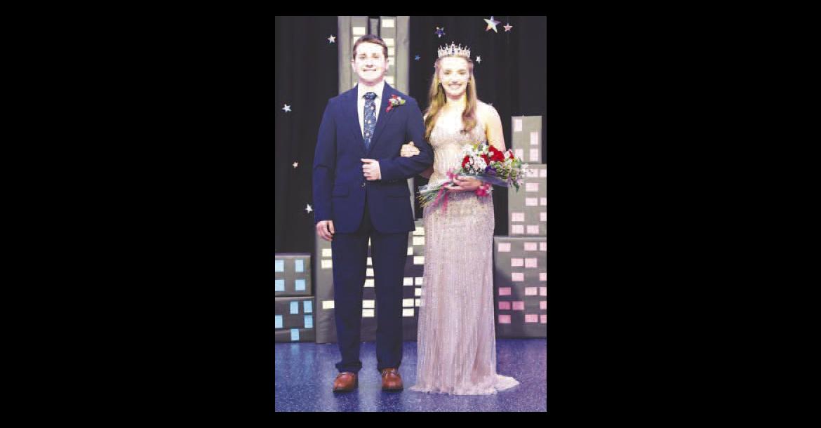 Laken Lewallen, left, and Claire Myers were named Mr. and Miss LHS at the annual ceremony held last Friday at Lomega High School. Other members of the LHS court were Breckon Murray, Olivia Landreth, Noah Lentz, Whitney Ramer, Cal Krittenbrink and Reagan Snowden. Adela Marquez and Grayson McCollum were the flower girl and crown bearer. [Photo provided]