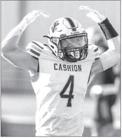 HANK BROWN scored two rushing touchdowns and had a pivotal fourth-down conversion to help lead Cashion to a 21-14 win at Alva on Thursday. [Photo by Brad Stone/www.bestone. shootproof.com]