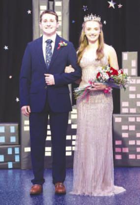 Laken Lewallen, left, and Claire Myers were named Mr. and Miss LHS at the annual ceremony held last Friday at Lomega High School. Other members of the LHS court were Breckon Murray, Olivia Landreth, Noah Lentz, Whitney Ramer, Cal Krittenbrink and Reagan Snowden. Adela Marquez and Grayson McCollum were the flower girl and crown bearer. [Photo provided]
