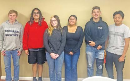 KHS SENIORS joining the Kingfisher Rotary Club as guests last week were, from left, Kurttis Mark, Adrian Santoyo, Zoey Sanders, Kimora Harjo, Boston Kostka and Sair Cortes. [KT&amp;FP Staff Photo]