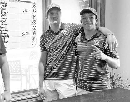 RECENT KHS grads Cale Reagan (left) and Luciano Orozco pose for a pic after completing their rounds at the Classic Bowl golf tournament. Reagan shot a 72 to win the boys tournament while Orozco shot an 80. [Photo provided]